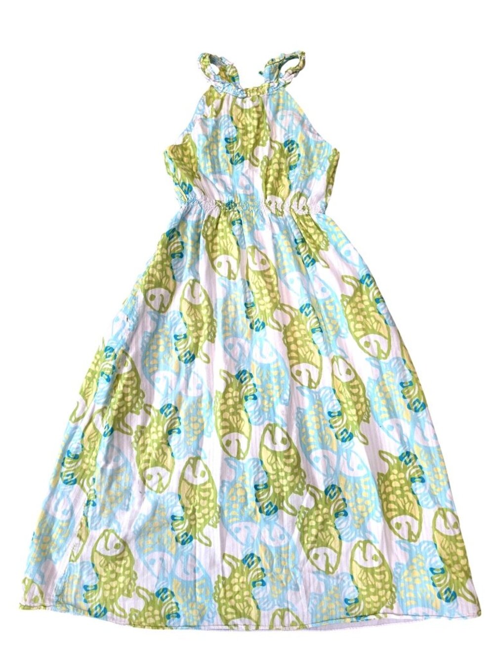 Lilly Pulitzer Girls Fish Print maxi Sundress Size 7 Green & Blue Sleeveless